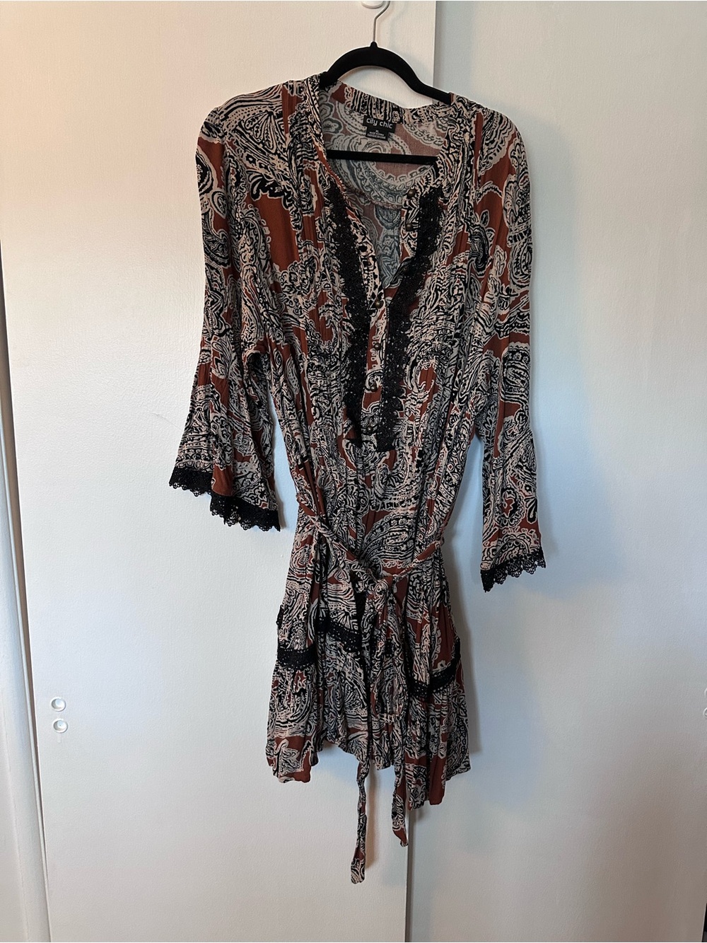 City Chic Women's Paisley Lace-Trim dress – Rust & Black size xl EUC